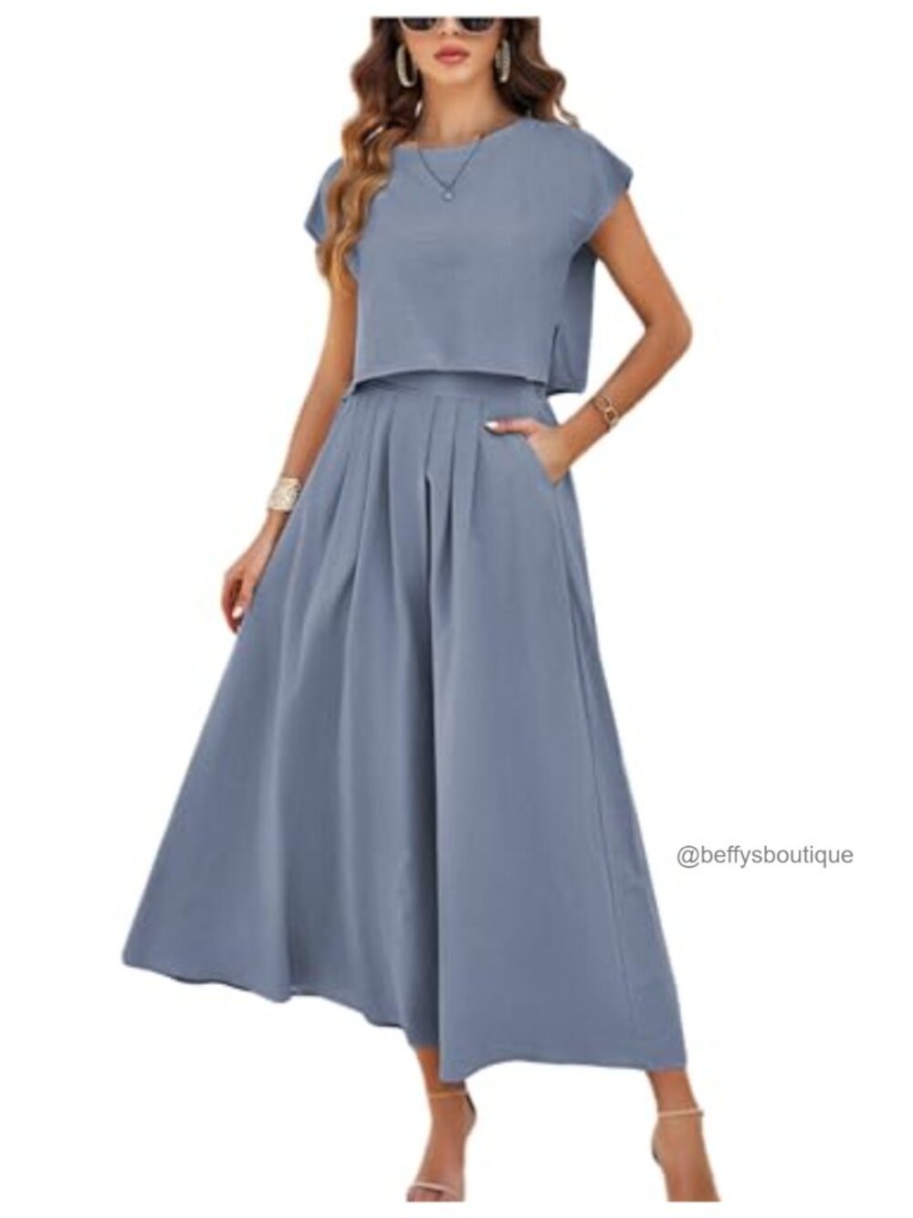 2 Piece Maxi Skirt Set Crop Top High Waist Pockets Summer Casual